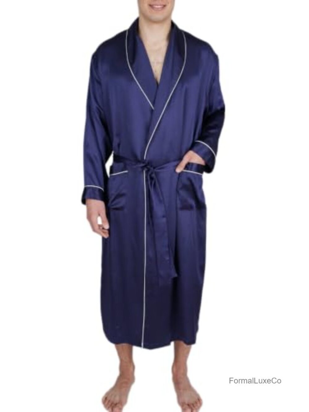 Men's 100% Mulberry Silk Long Robe Shawl Collar Sleepwear